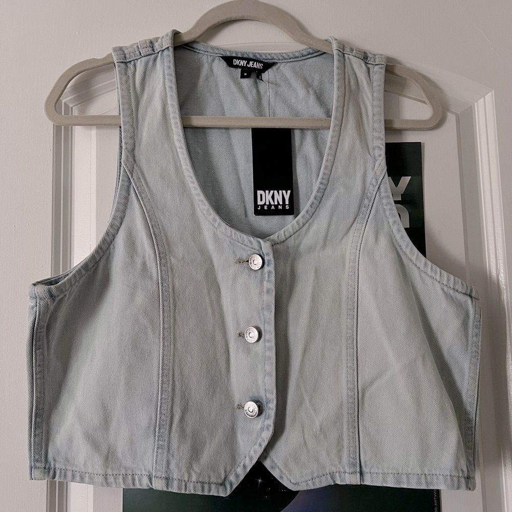 Soft Blue Denim Vest - DKNY